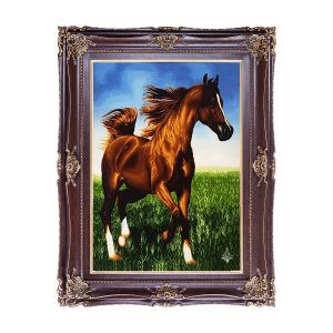 تابلو فرش دستباف برجسته چله ابریشم طرح اسب قهوه ای مارک نهرو کد T02262