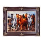 تابلو فرش دستباف گل ابریشم طرح گلّه اسب بزرگ (در باد) کد T02243