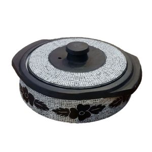 ماهیتابه سنگی 4 نفره قلم زنی شده مدل شکوفه | تابه سنگی | ظروف سنگی آقای سنگی | ظروف سالم آشپزی طب سنتی درمان کمخونی