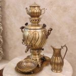 سماور برنجی گازی ۶ لیتری آنتیک با سرویس کد ۱۳۰۱s