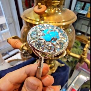 قیمت و خرید انگشتر فیروزه و موزانایت الماس روسی اصلی ومخراج کاری رکاب نقره دستساز نقره عیار 925