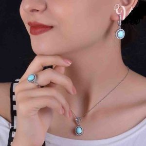 قیمت و خرید نیم ست فیروزه عجمی نقره زنانه طرح آوا | انگشتر فیروزه اصل