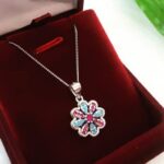 گردنبند نقره عیار 925 | گردنبند نقره گل | طرح گل چندپر | گردنبند زنانه | جواهری خانوم سنگی | کد 1020