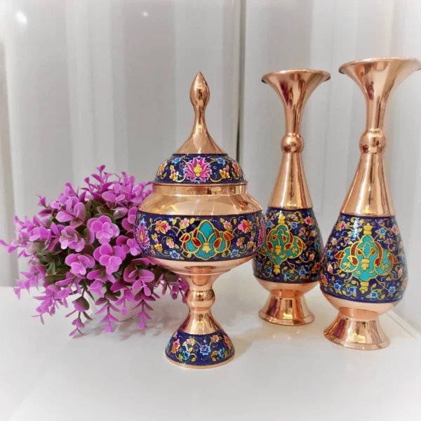 قیمت و خرید گلدان مسی و پرداز طلایی ارتفاع 30 - Image 9