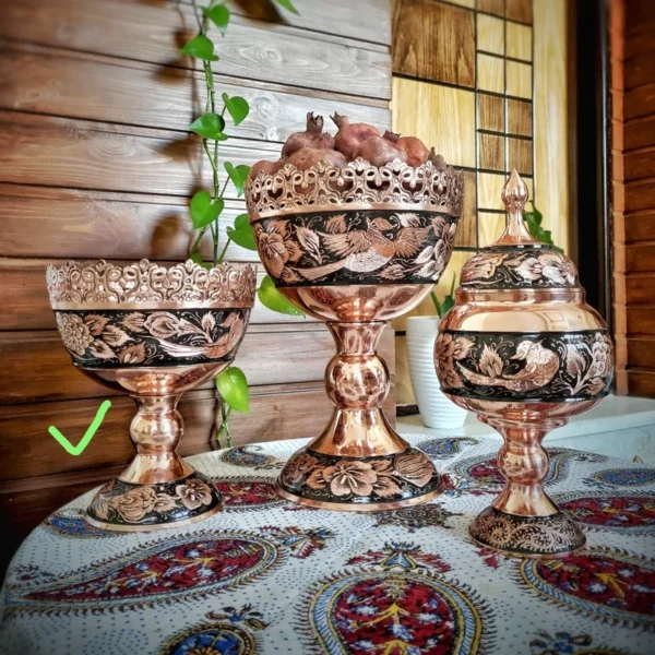 قیمت و خرید آجیل خوری مسی طرح الماس تراش ارتفاع 21 - Image 4
