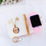 قیمت و خرید ساعت ال ای دی دخترانه صورتی ست کامل