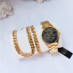 قیمت و خرید ساعت مچی مردانه دستبند گردنبند طلایی - Image 4
