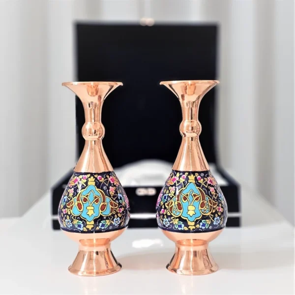 قیمت و خرید گلدان مسی و پرداز 20 سانتی دو عددی مدل پرداز طلایی به همراه جعبه فانتزی - Image 1