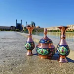 قیمت و خرید گلدان مسی و پرداز 16 سانتی طرح ترنج بسته دو عددی