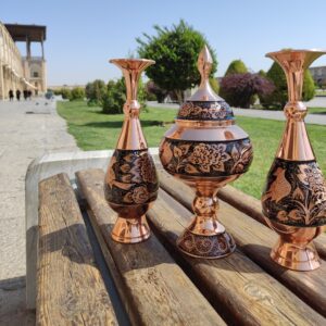 قیمت و خرید ست گلدان و شکلات خوری مسی مدل الماس تراش ارتفاع 30