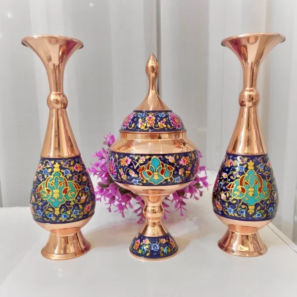 قیمت و خرید گلدان مسی و پرداز طلایی ارتفاع 30 - Image 8