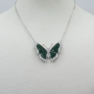 قیمت و خرید گردنبند زنانه نقره ایتالیا طرح پروانه با نگین های سوارسکی سبز | هدیه تولد | کادو روز زن | نیم ست جواهری زنانه لاکچری | سرویس نقره | روز مادر | اصل